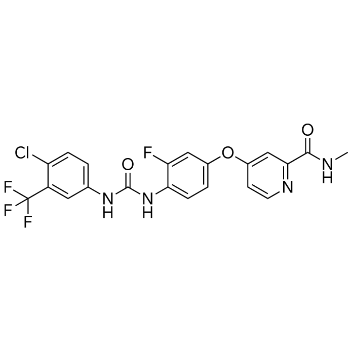 4-(4-(3-(4-Chloro-3-(trifluoromethyl)phenyl)ureido)-3-fluorophenoxy)-N-methylpicolinamide structure diagram