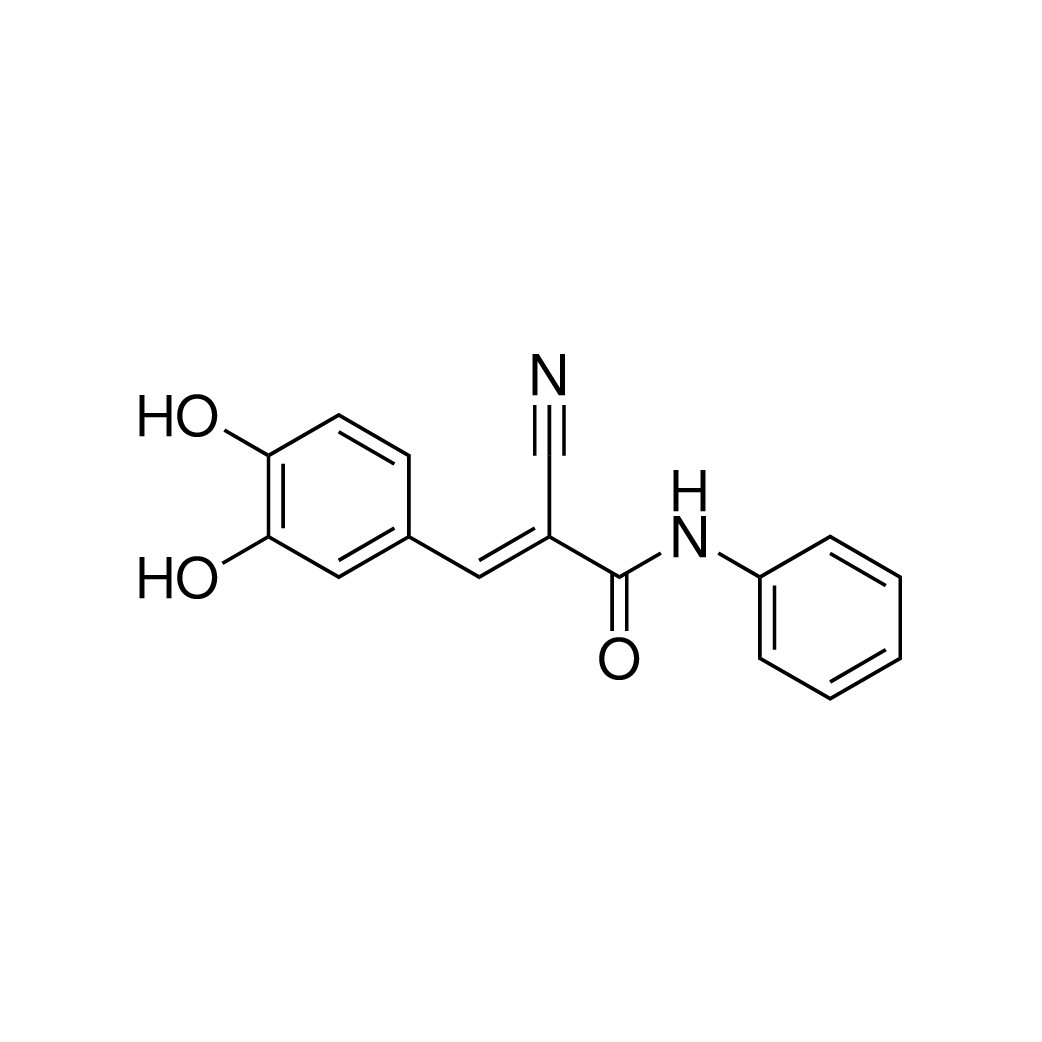 (E)-2-Cyano-3-(3,4-dihydroxyphenyl)-N-phenylacrylamide structure diagram