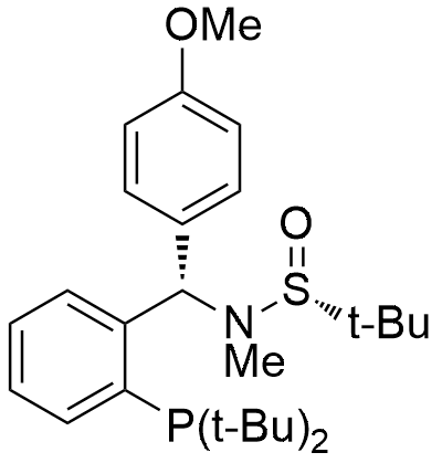 (R)-N-((S)-(2-(Di-tert-butylphosphanyl)phenyl)(4-methoxyphenyl)methyl)-N,2-dimethylpropane-2-sulfinamide structure diagram