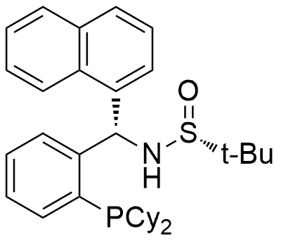 (R)-N-((S)-(2-(Dicyclohexylphosphanyl)phenyl)(naphthalen-1-yl)methyl)-2-methylpropane-2-sulfinamide structure diagram