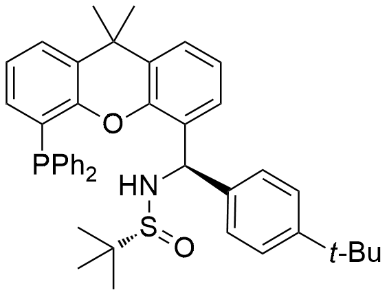 (Rs)-n-((r)-(4-(tert-butyl)phenyl)(5-(diphenylphosphanyl)-9,9-dimethyl-9h-xanthen-4-yl)methyl)-2-methylpropane-2-sulfinamide structure diagram