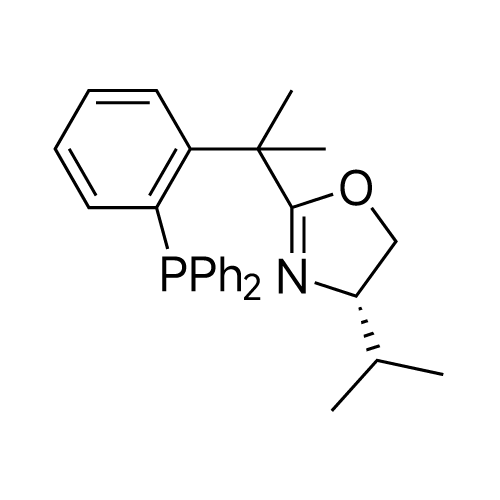 (S)-2-(2-(2-(Diphenylphosphino)phenyl)propan-2-yl)-4-isopropyl-4,5-dihydrooxazole structure diagram