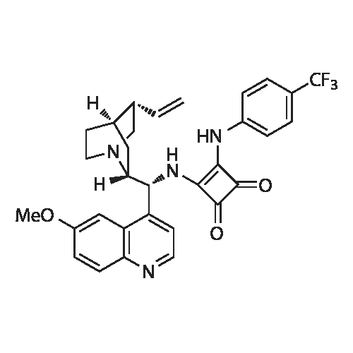 3-(((1R)-(6-methoxyquinolin-4-yl)(5-vinylquinuclidin-2-yl)methyl)amino)-4-((4-(trifluoromethyl)phenyl)amino)cyclobut-3-ene-1,2-dione structure diagram