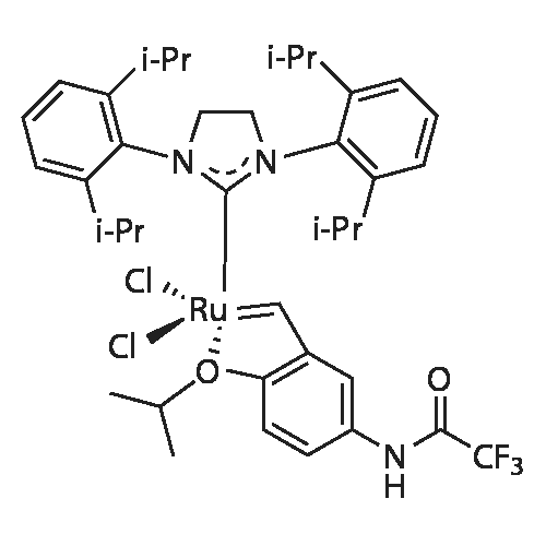 (1,3-bis(2,6-diisopropylphenyl)imidazolidin-2-ylidene)(2-isopropoxy-5-(2,2,2-trifluoroacetamido)benzylidene)ruthenium(VI) chloride structure diagram