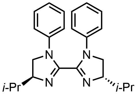 (4S,4'S)-4,4'-Diisopropyl-1,1'-diphenyl-4,4',5,5'-tetrahydro-1H,1'H-2,2'-biimidazole structure diagram