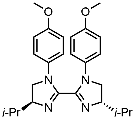(4S,4'S)-4,4'-Diisopropyl-1,1'-bis(4-methoxyphenyl)-4,4',5,5'-tetrahydro-1H,1'H-2,2'-biimidazole structure diagram