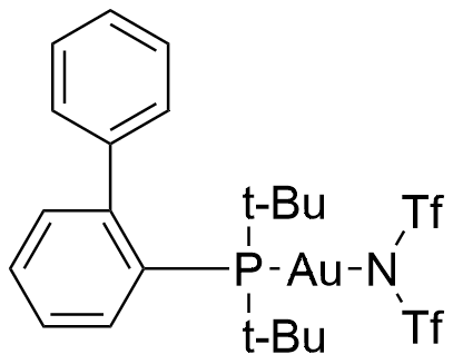 bis(trifluoromethylsulfonyl)azanide;ditert-butyl-(2-phenylphenyl)phosphanium;gold(1+) structure diagram