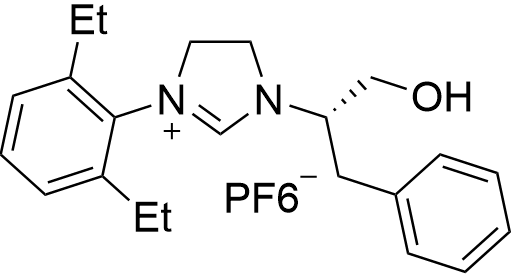 (S)-3-(2,6-Diethylphenyl)-1-(1-hydroxy-3-phenylpropan-2-yl)-4,5-dihydro-1H-imidazol-3-ium hexafluorophosphate(V) structure diagram