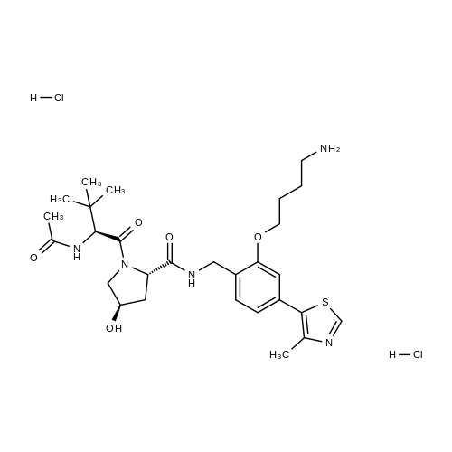 (2S,4R)-1-((S)-2-Acetamido-3,3-dimethylbutanoyl)-N-(2-(4-aminobutoxy)-4-(4-methylthiazol-5-yl)benzyl)-4-hydroxypyrrolidine-2-carboxamide dihydrochloride structure diagram