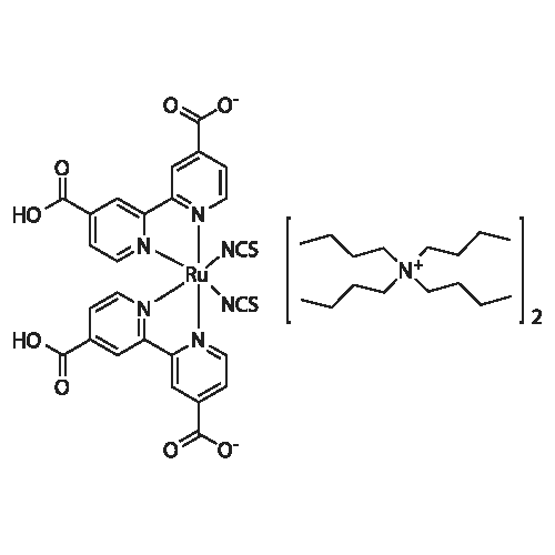 Di-tetrabutylammonium cis-bis(isothiocyanato)bis(2,2′-bipyridyl-4,4′-dicarboxylato)ruthenium(II) structure diagram