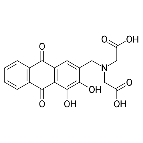 2,2'-(((3,4-Dihydroxy-9,10-dioxo-9,10-dihydroanthracen-2-yl)methyl)azanediyl)diacetic acid structure diagram