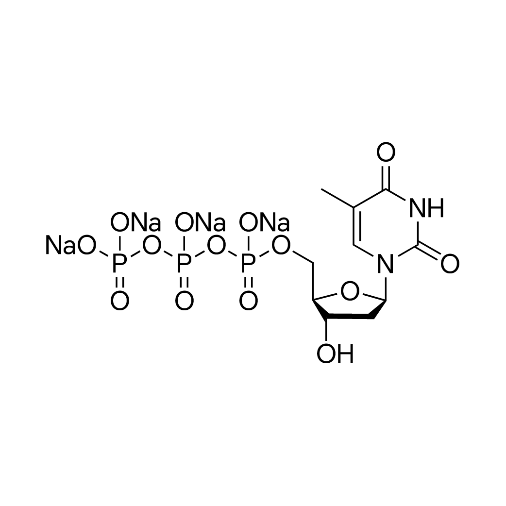 Sodium ((2R,3S,5R)-3-hydroxy-5-(5-methyl-2,4-dioxo-3,4-dihydropyrimidin-1(2H)-yl)tetrahydrofuran-2-yl)methyl triphosphate structure diagram