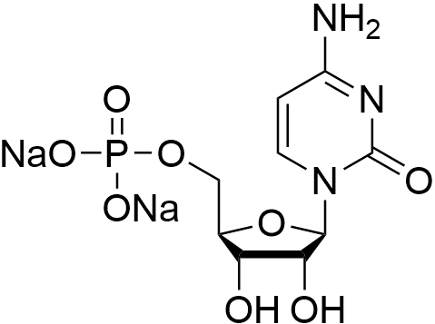Sodium ((2R,3S,4R,5R)-5-(4-amino-2-oxopyrimidin-1(2H)-yl)-3,4-dihydroxytetrahydrofuran-2-yl)methyl phosphate structure diagram