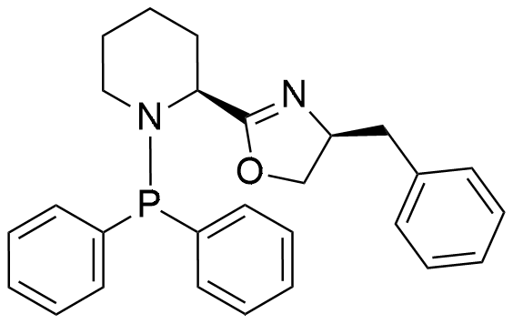 (S)-4-Benzyl-2-((S)-1-(diphenylphosphanyl)piperidin-2-yl)-4,5-dihydrooxazole structure diagram