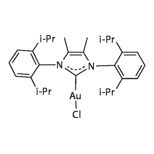 (1,3-bis(2,6-diisopropylphenyl)-4,5-dimethyl-1,3-dihydro-2H-imidazol-2-ylidene)gold(III) chloride structure diagram