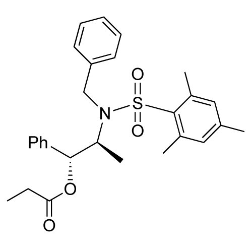 (1R,2S)-2-(N-Benzyl-2,4,6-trimethylphenylsulfonamido)-1-phenylpropyl propionate structure diagram