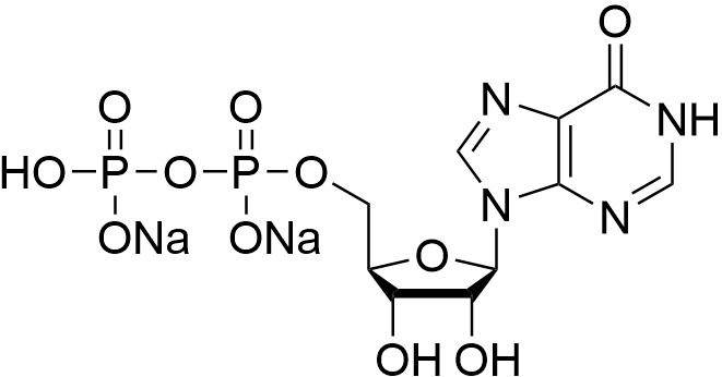 Sodium ((2R,3S,4R,5R)-3,4-dihydroxy-5-(6-hydroxy-9H-purin-9-yl)tetrahydrofuran-2-yl)methyl hydrogen diphosphate structure diagram