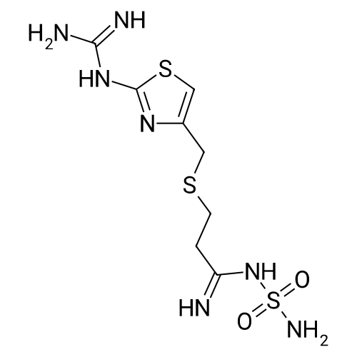3-(((2-Guanidinothiazol-4-yl)methyl)thio)-N-sulfamoylpropanimidamide structure diagram